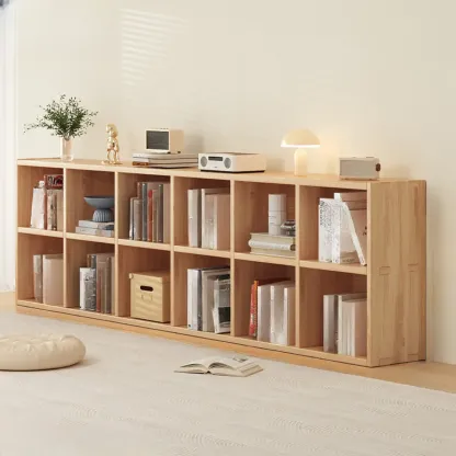 Modern Modular Rectangular Lateral Pine Wood Bookcase Image - 15