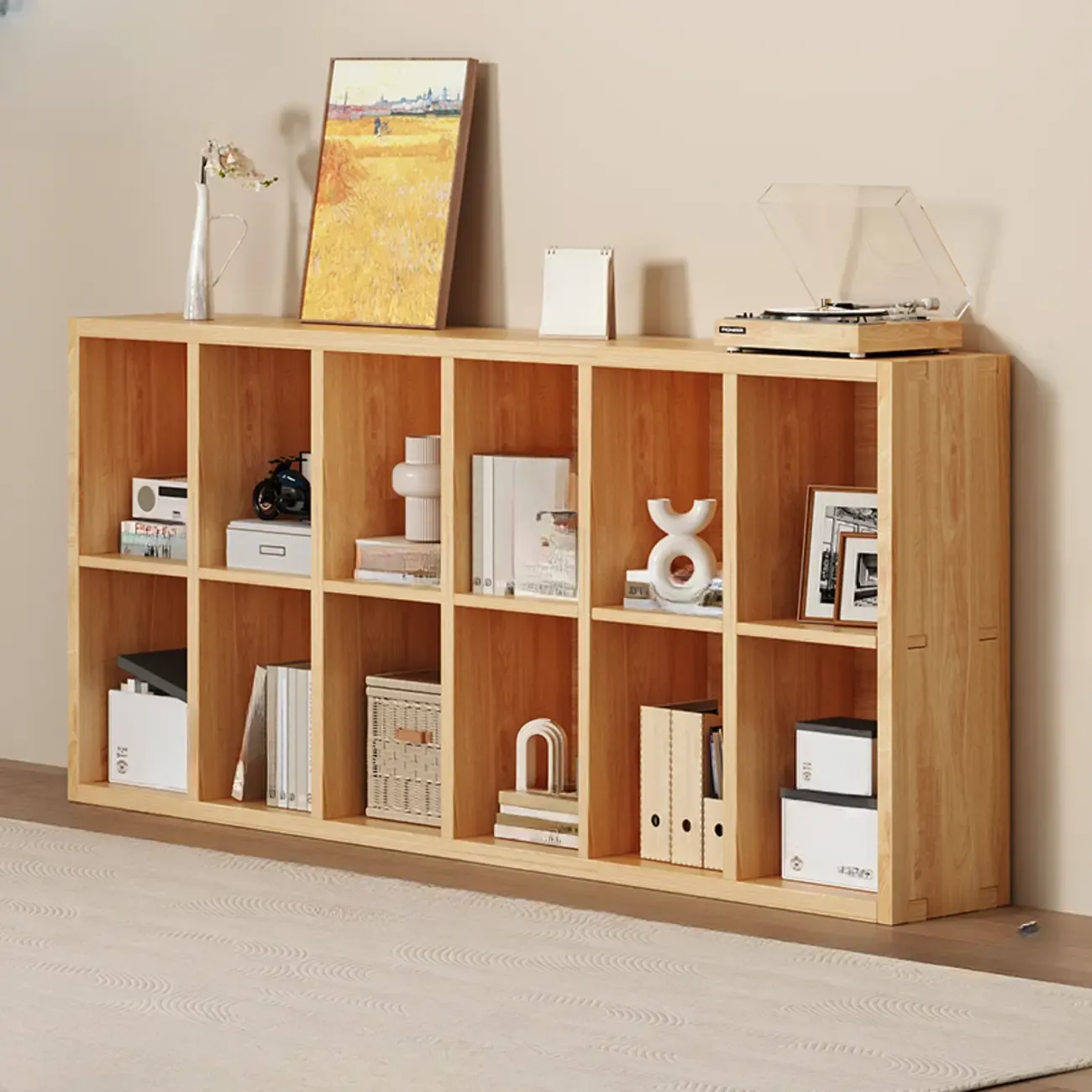 Modern Modular Rectangular Lateral Pine Wood Bookcase Image - 12