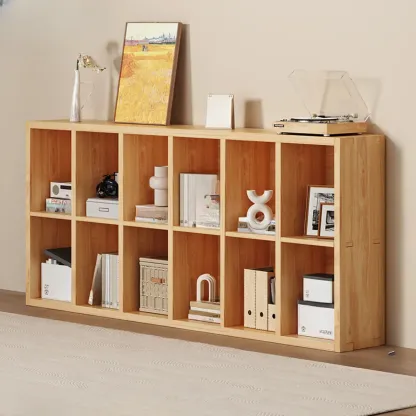 Modern Modular Rectangular Lateral Pine Wood Bookcase Image - 12