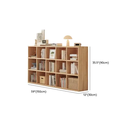 Modern Modular Rectangular Lateral Pine Wood Bookcase Image - 25