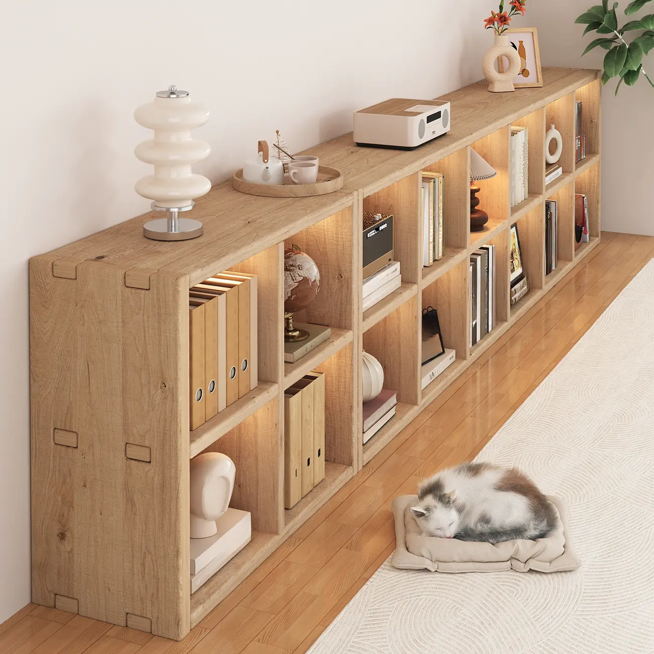Simple Horizontal Short Natural Wood 2 Shelves Bookcase Image - 1 | homeyfad