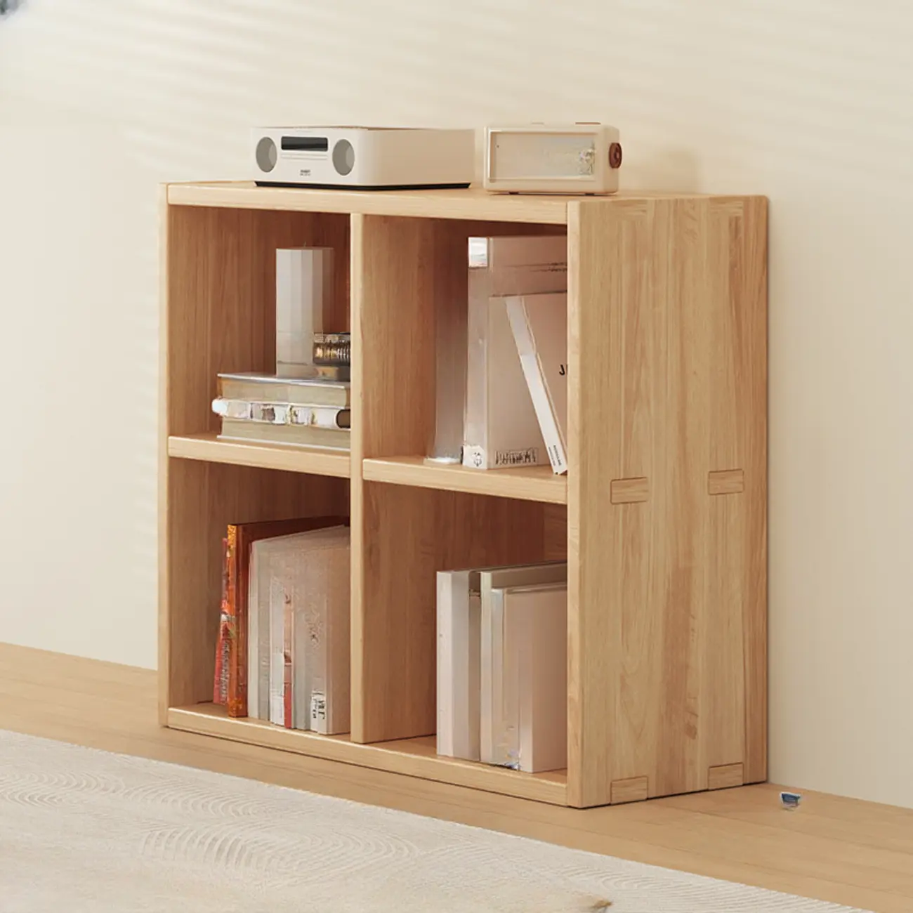 Simple Horizontal Short Natural Wood 2 Shelves Bookcase Image - 5 | homeyfad