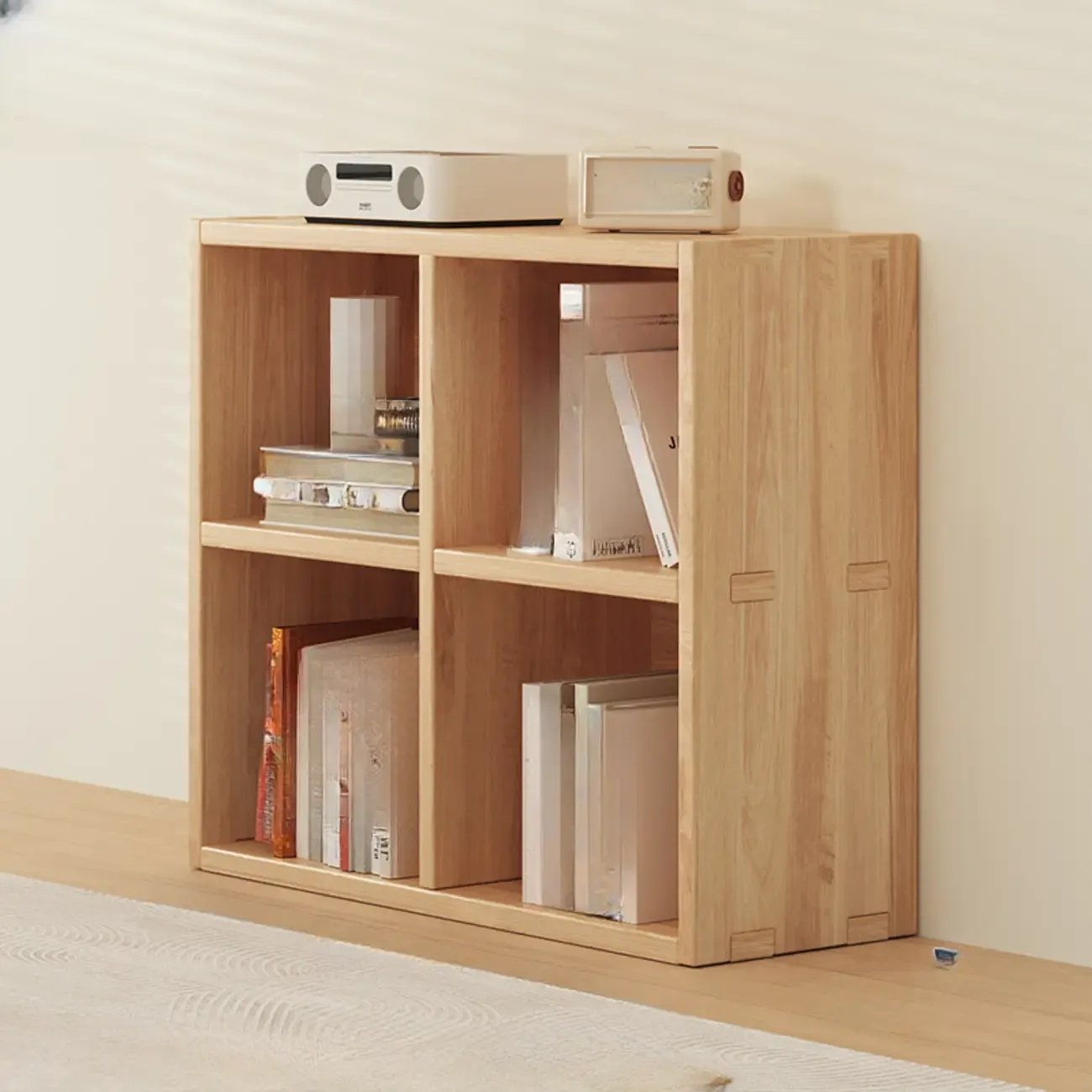 Simple Horizontal Short Natural Wood 2 Shelves Bookcase Image - 5