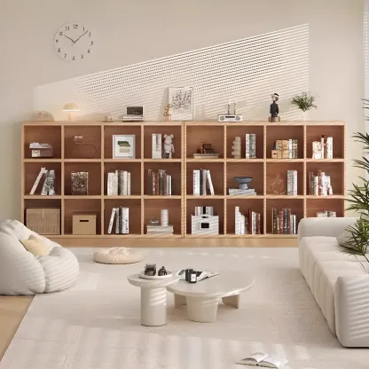 Simple Horizontal Short Natural Wood 2 Shelves Bookcase Image - 3