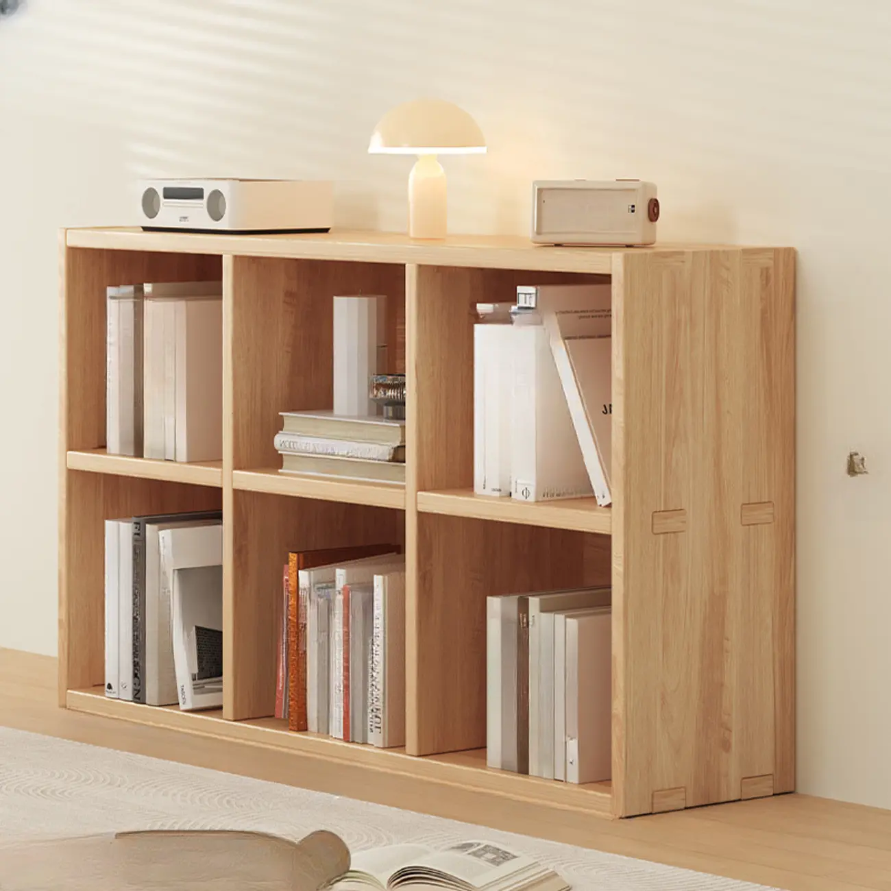 Simple Horizontal Short Natural Wood 2 Shelves Bookcase Image - 8 | homeyfad