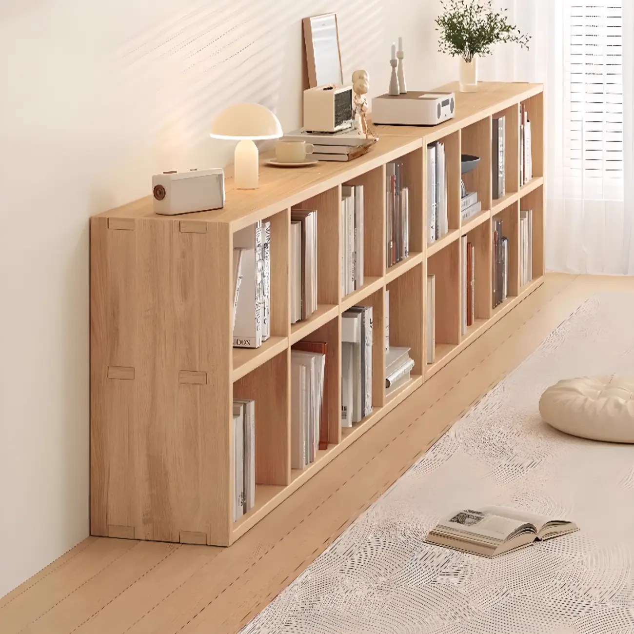 Simple Horizontal Short Natural Wood 2 Shelves Bookcase Image - 4 | homeyfad