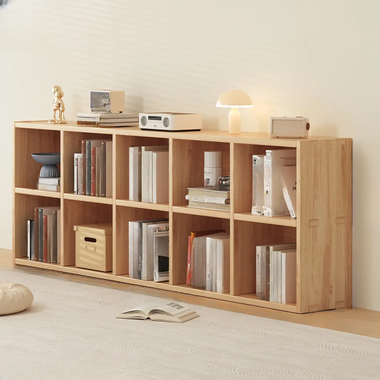 Simple Horizontal Short Natural Wood 2 Shelves Bookcase Image - 10 | homeyfad
