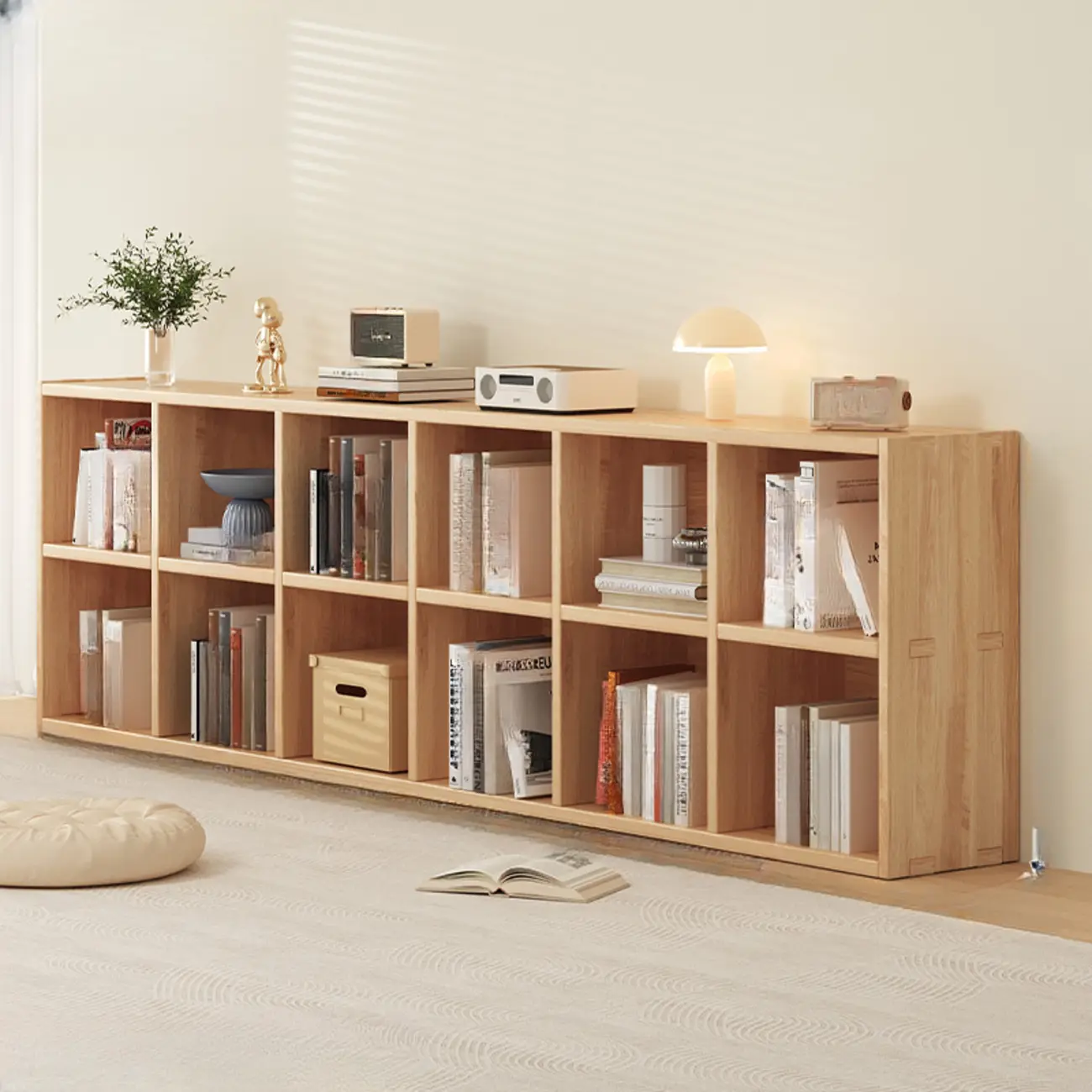Simple Horizontal Short Natural Wood 2 Shelves Bookcase Image - 11 | homeyfad