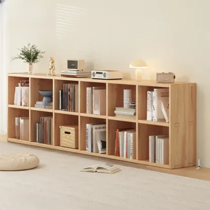Simple Horizontal Short Natural Wood 2 Shelves Bookcase Image - 11
