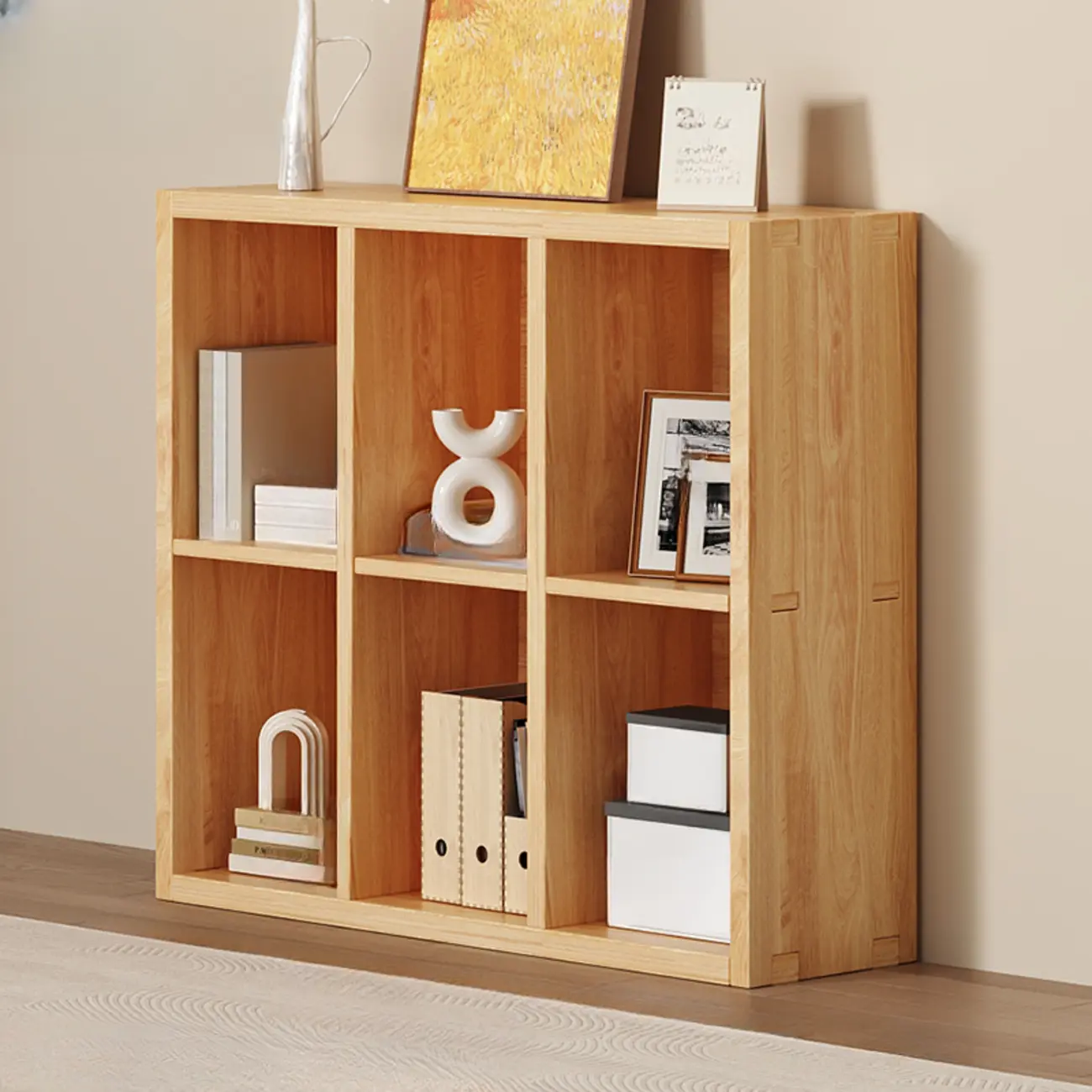 Simple Horizontal Short Natural Wood 2 Shelves Bookcase Image - 13 | homeyfad