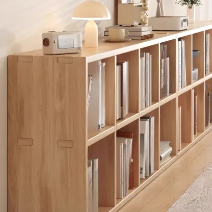 Simple Horizontal Short Natural Wood 2 Shelves Bookcase Image - 9