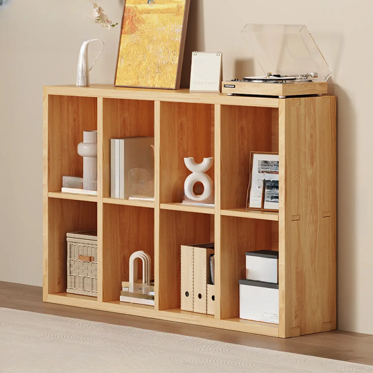 Simple Horizontal Short Natural Wood 2 Shelves Bookcase Image - 7 | homeyfad