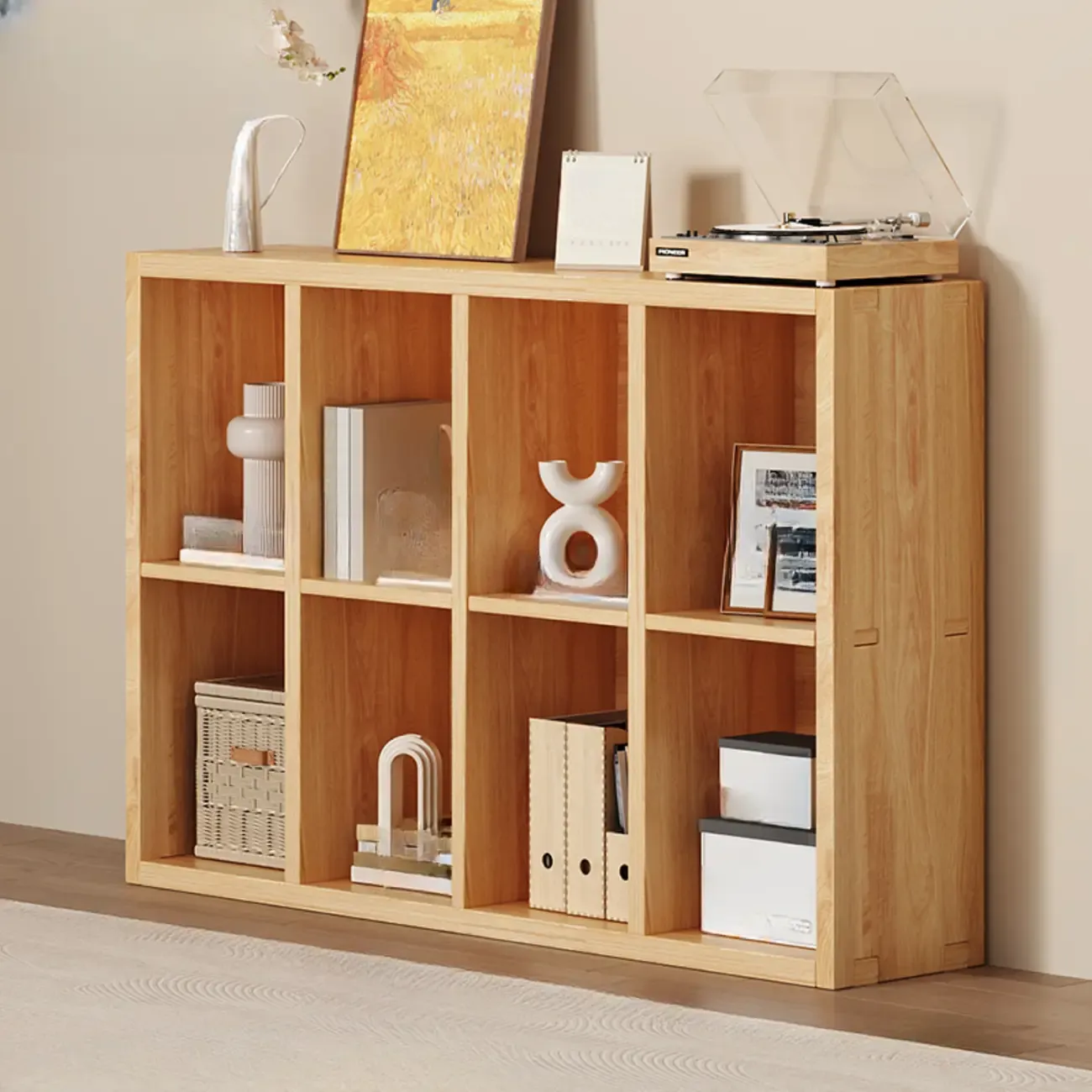 Simple Horizontal Short Natural Wood 2 Shelves Bookcase Image - 7