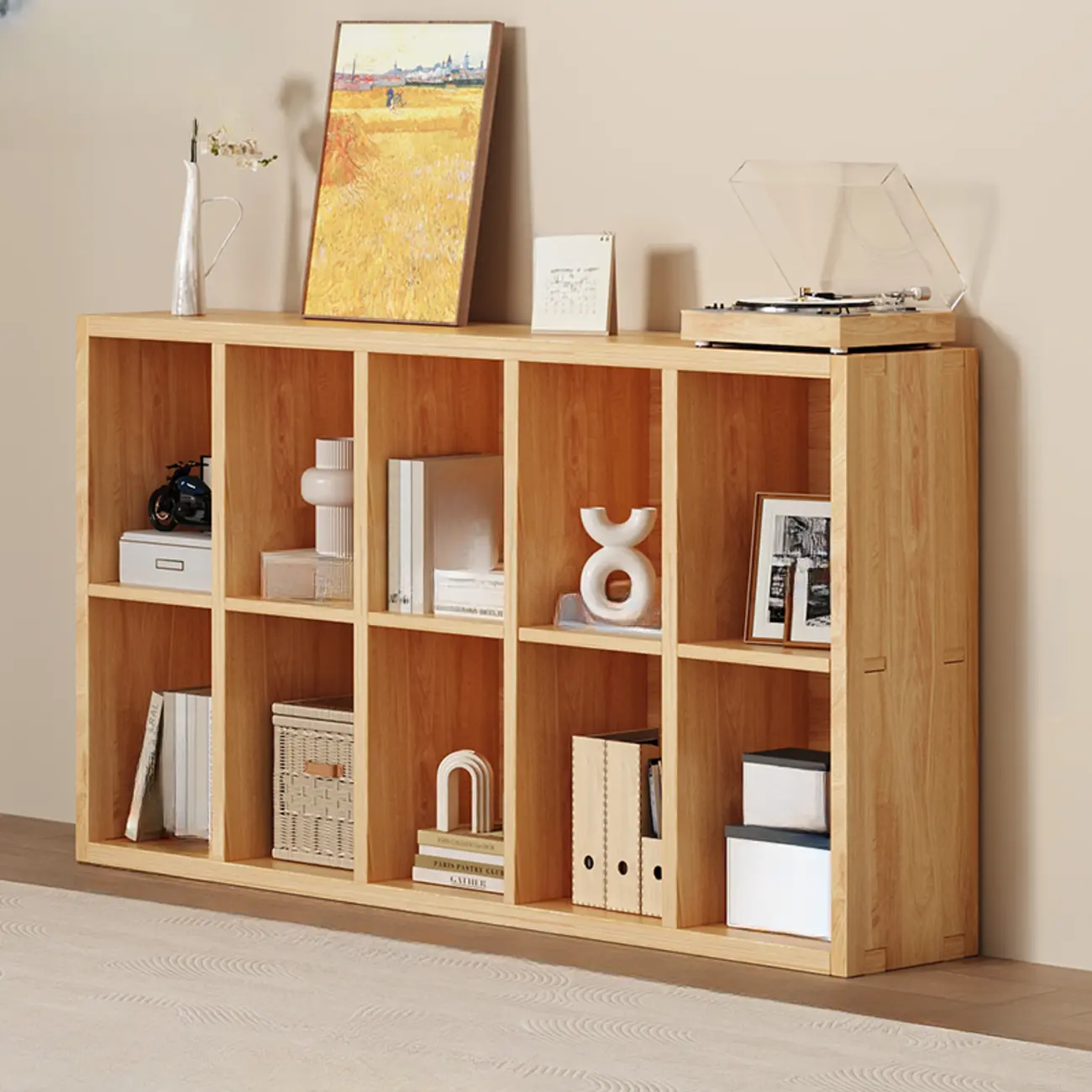 Simple Horizontal Short Natural Wood 2 Shelves Bookcase Image - 15 | homeyfad