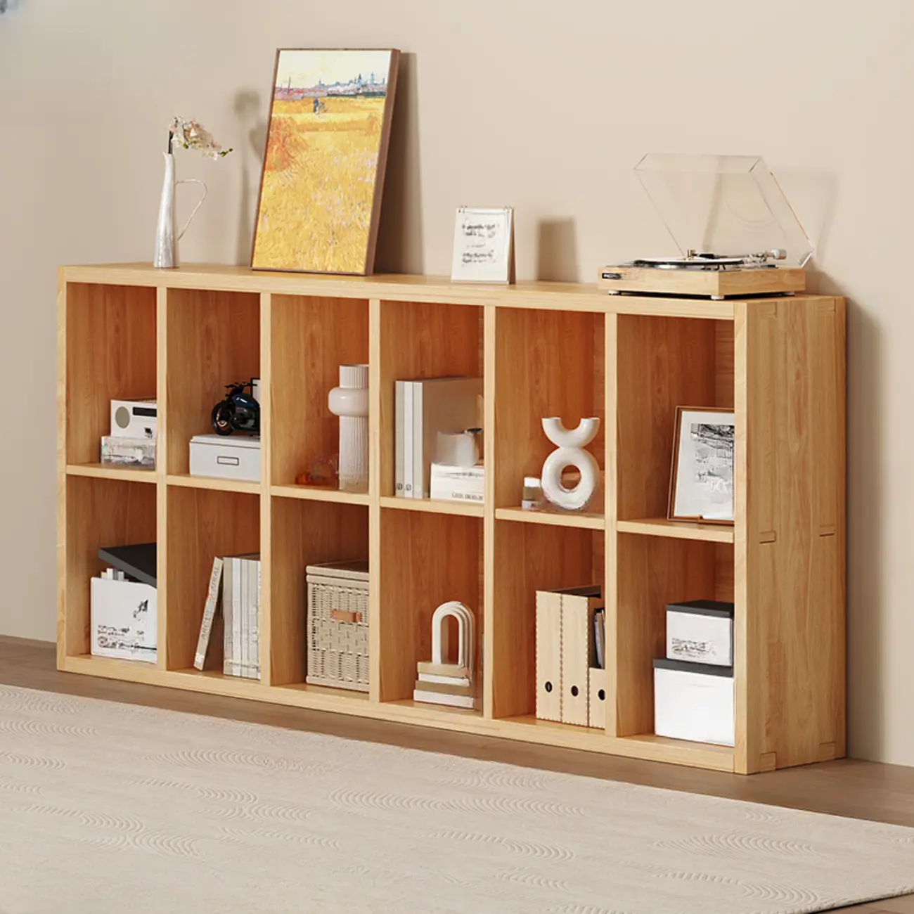 Simple Horizontal Short Natural Wood 2 Shelves Bookcase Image - 17 | homeyfad