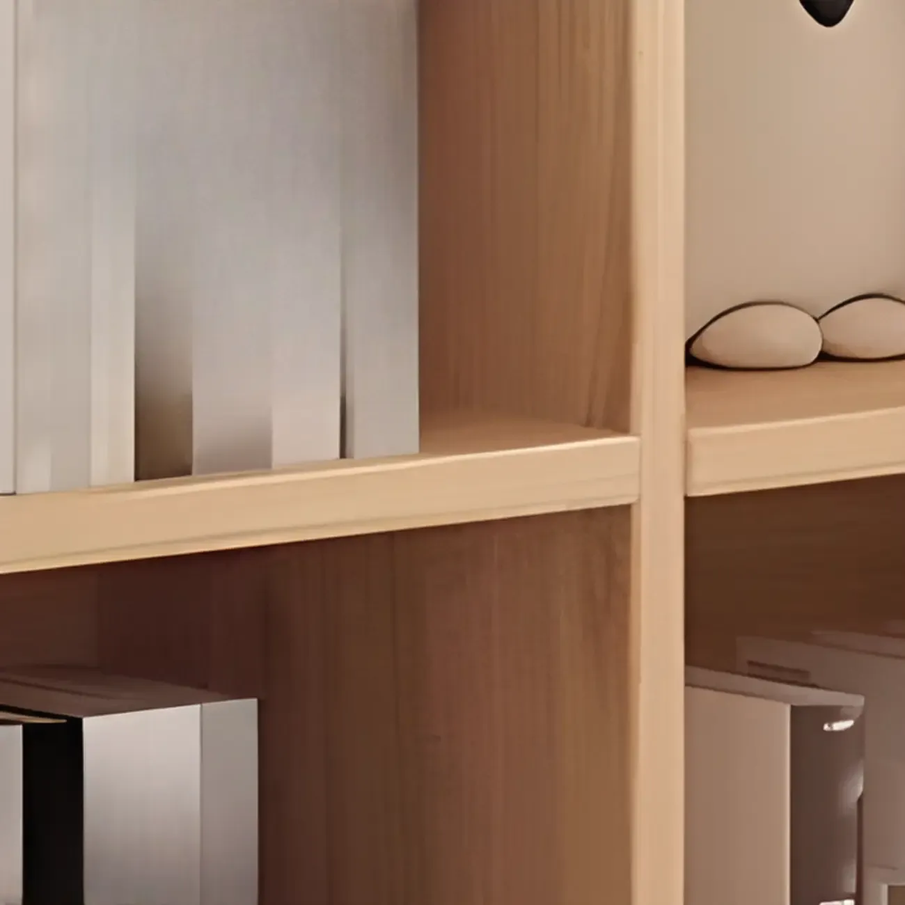 Simple Horizontal Short Natural Wood 2 Shelves Bookcase Image - 18