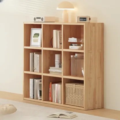 Simple Horizontal Short Natural Wood 2 Shelves Bookcase Image - 19
