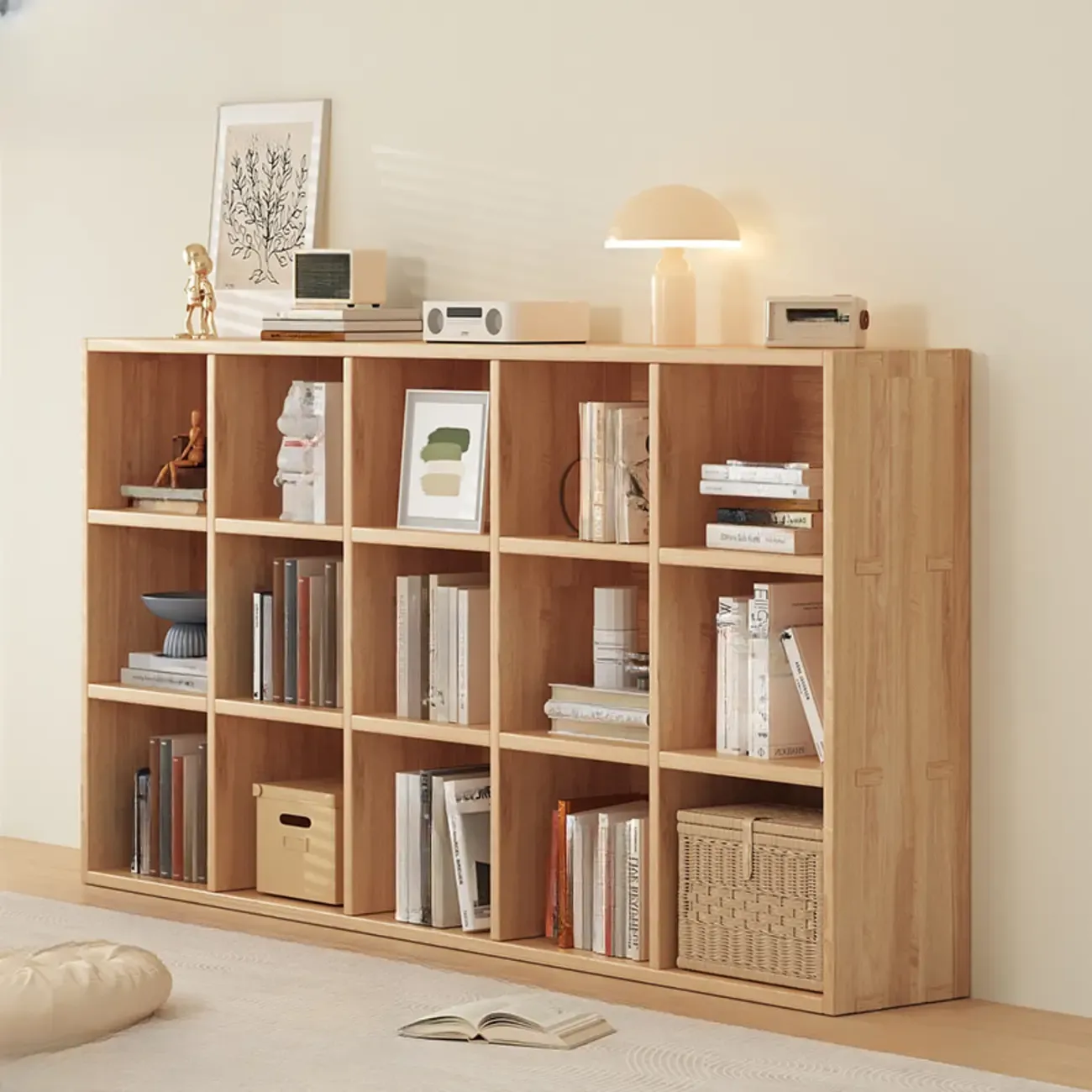 Simple Horizontal Short Natural Wood 2 Shelves Bookcase Image - 21