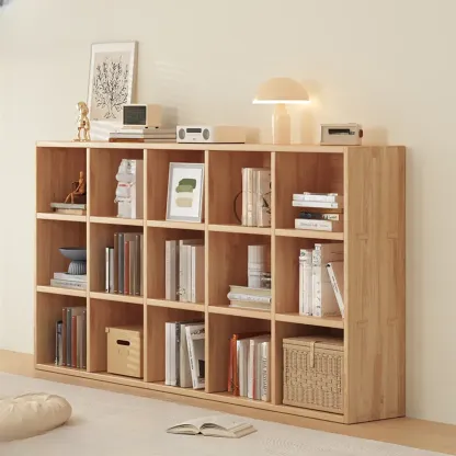 Simple Horizontal Short Natural Wood 2 Shelves Bookcase Image - 21