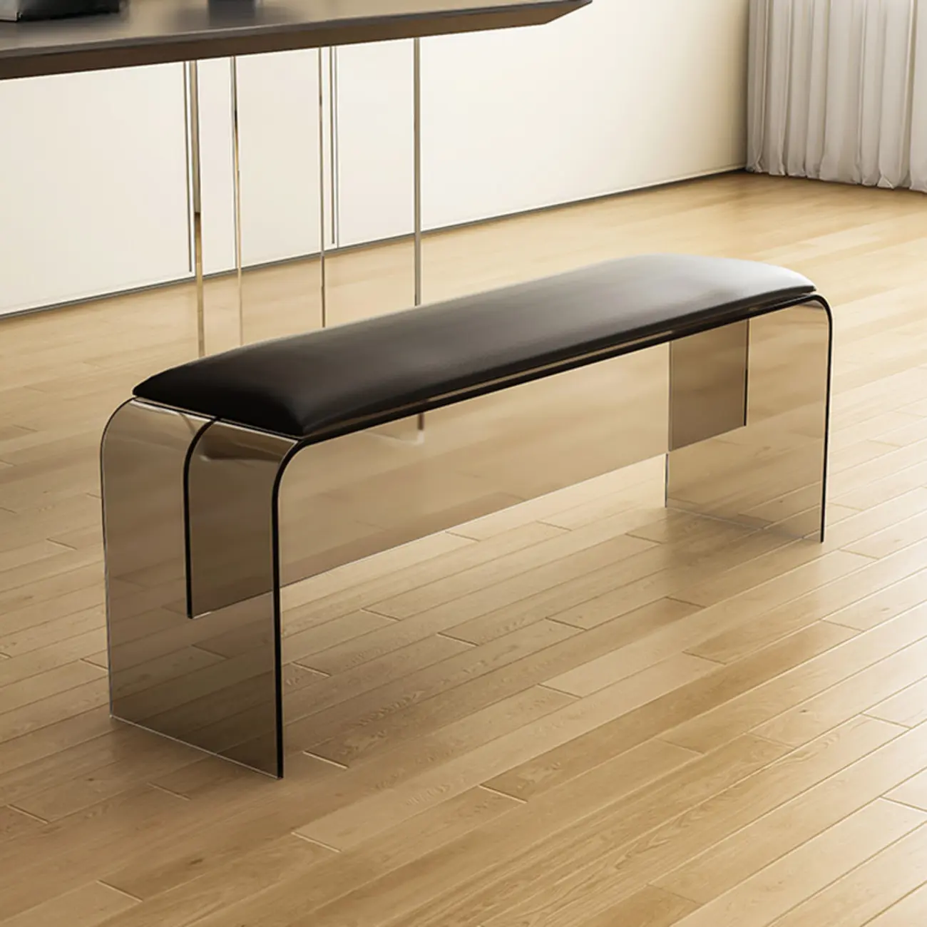 Acrylic Black Upholstered Dining Bench Image - 1 | homeyfad