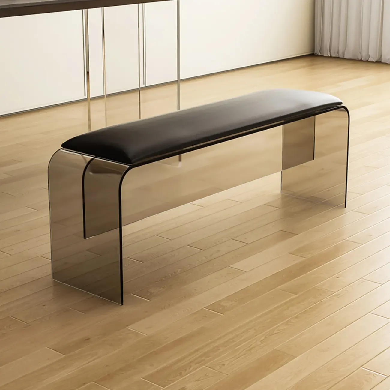 Acrylic Black Upholstered Dining Bench Image - 3