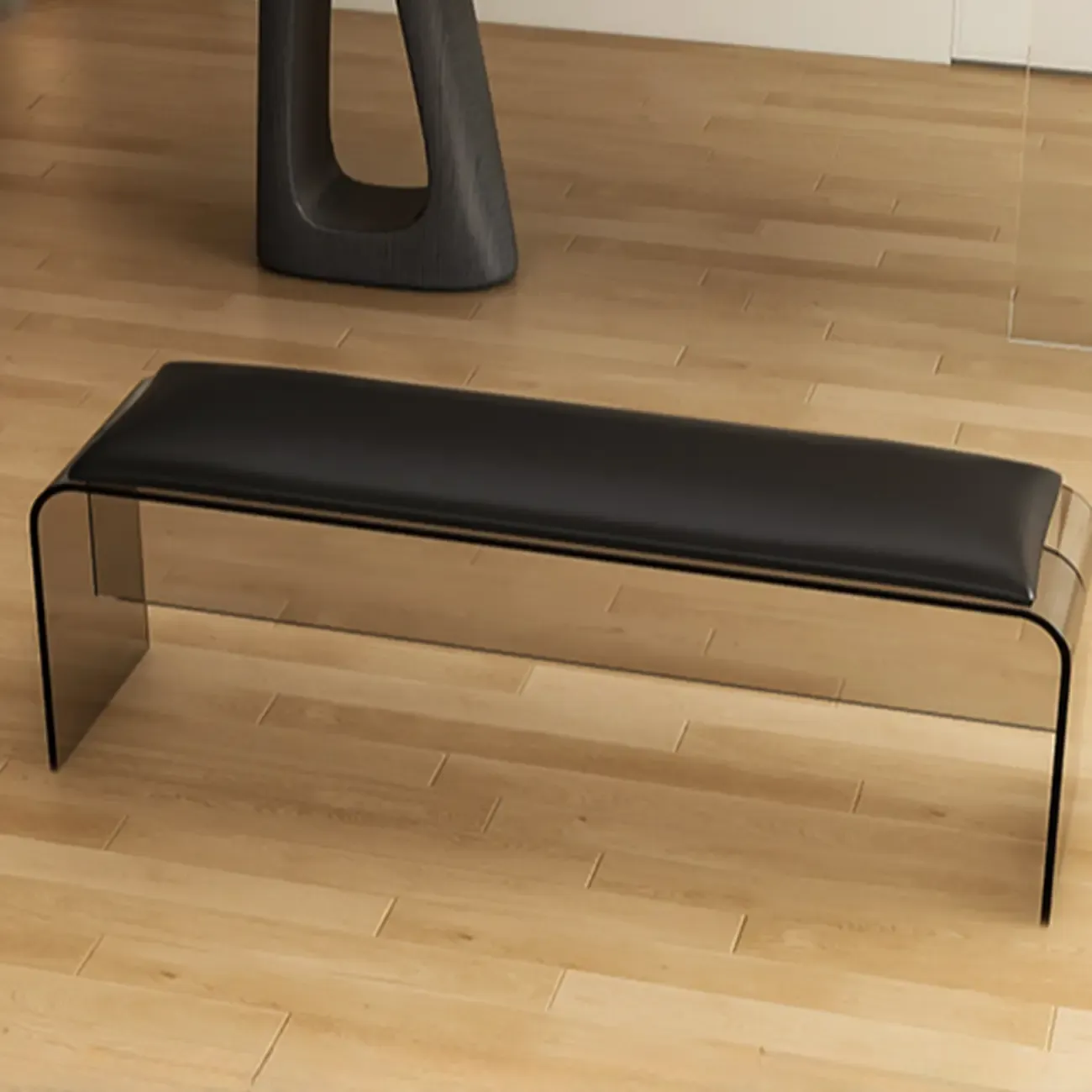 Acrylic Black Upholstered Dining Bench Image - 11
