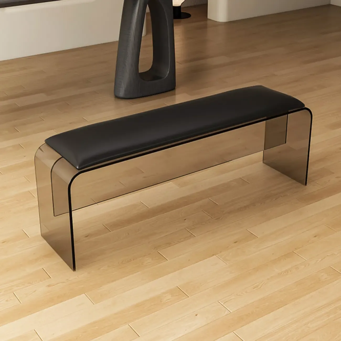 Acrylic Black Upholstered Dining Bench Image - 2