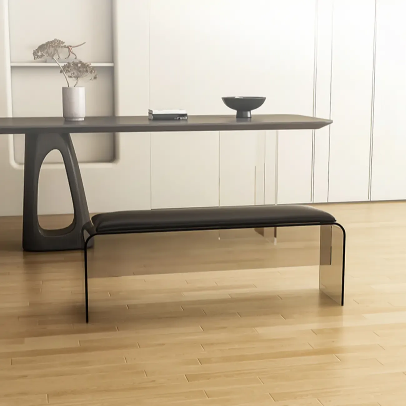 Acrylic Black Upholstered Dining Bench Image - 13