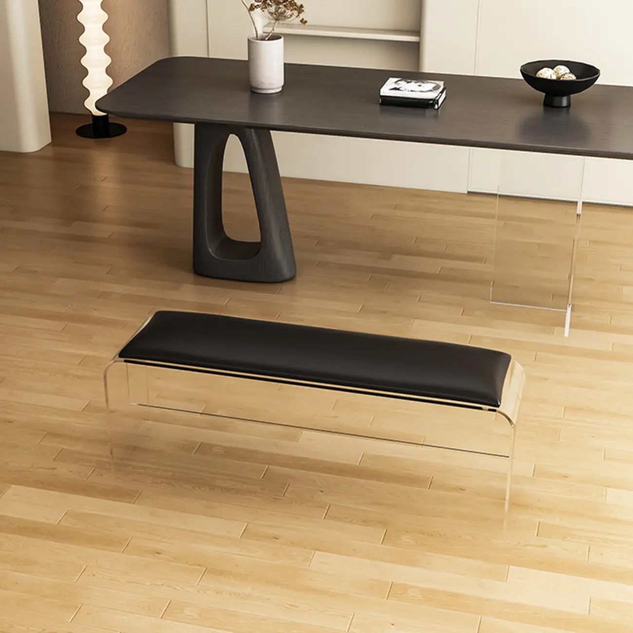Acrylic Black Upholstered Dining Bench Image - 14 | homeyfad