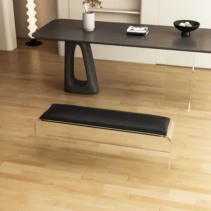 Acrylic Black Upholstered Dining Bench Image - 14