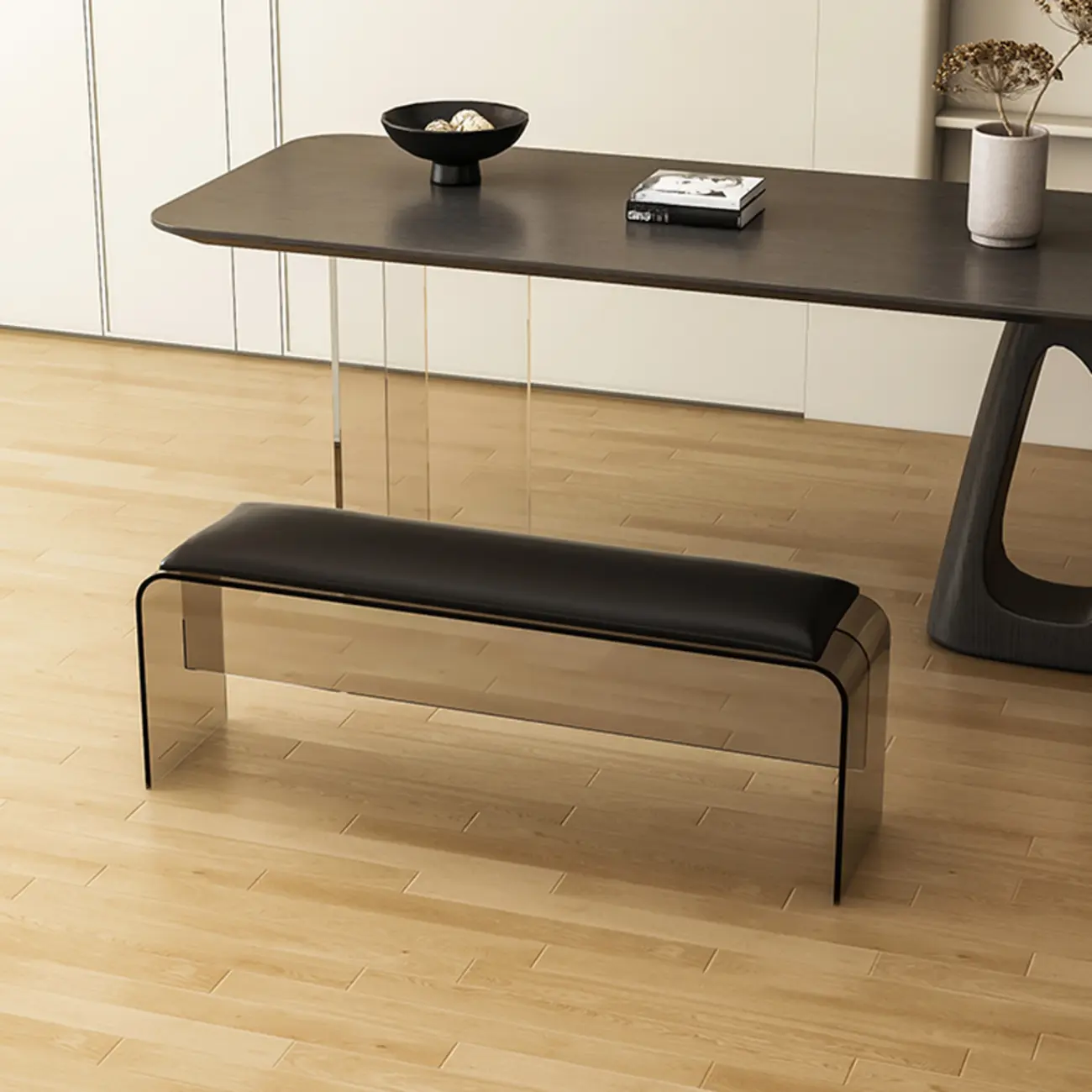 Acrylic Black Upholstered Dining Bench Image - 15 | homeyfad