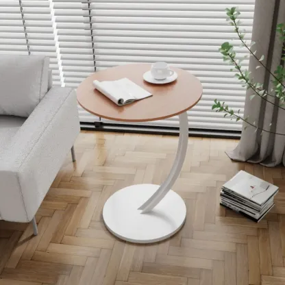 Modern Wood Round Top Triangular Silver Side Table Image - 3