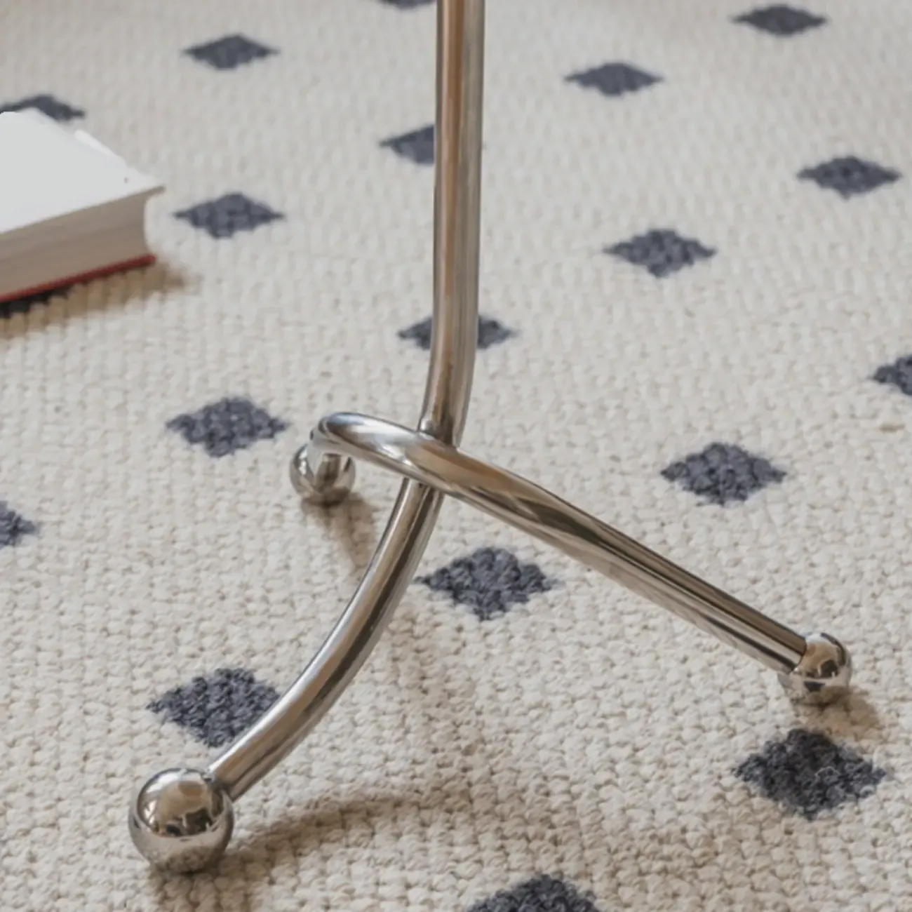 Modern Wood Round Top Triangular Silver Side Table Image - 8