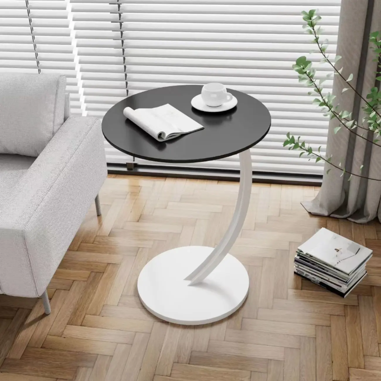 Modern Wood Round Top Triangular Silver Side Table Image - 9 | homeyfad