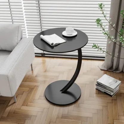 Modern Wood Round Top Triangular Silver Side Table Image - 11