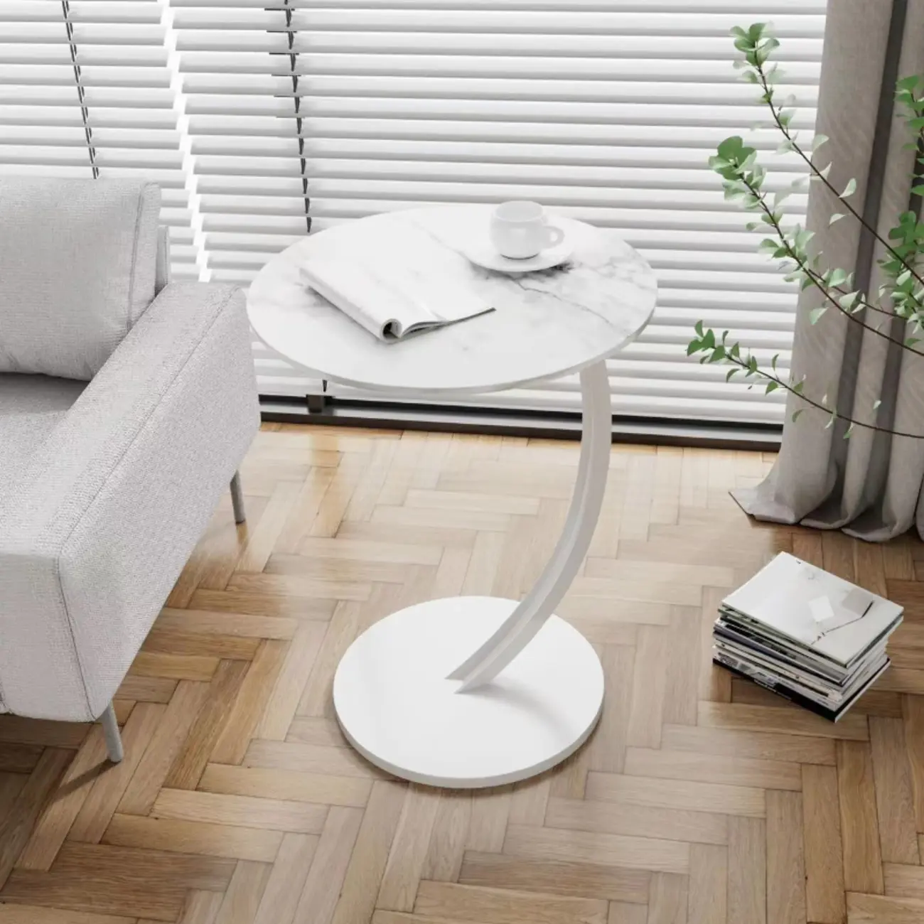 Modern Wood Round Top Triangular Silver Side Table Image - 12 | homeyfad