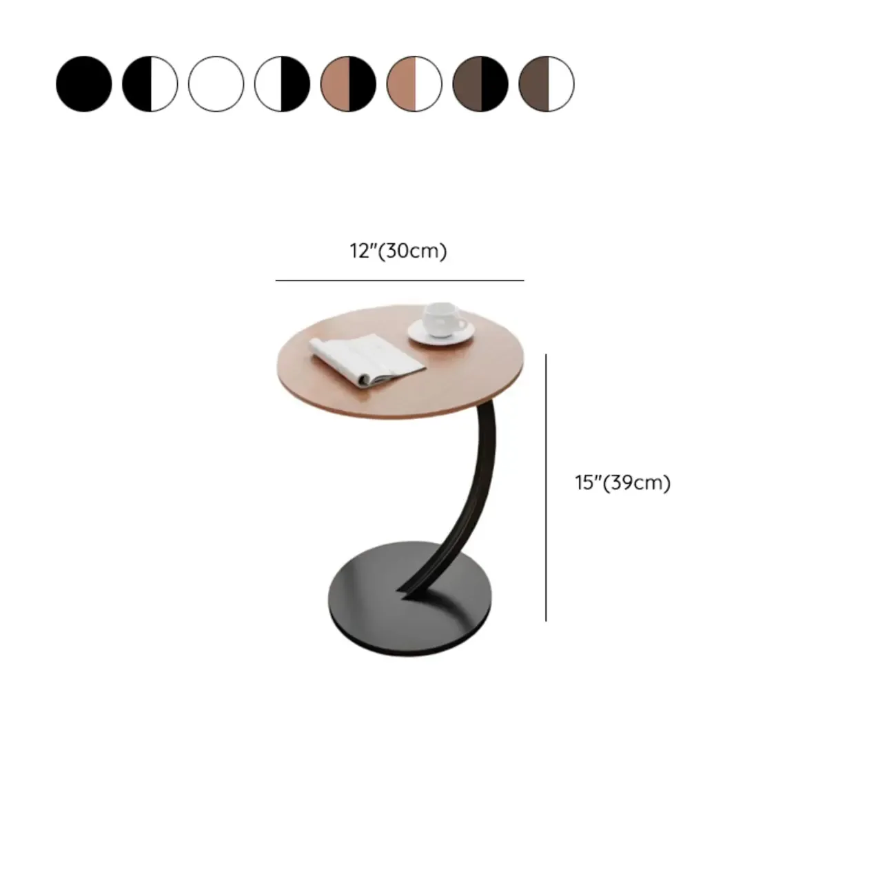 Modern Wood Round Top Triangular Silver Side Table #size