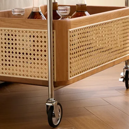 Rectangular Cherry Wood Storage Cart End Table with Wheels Image - 8