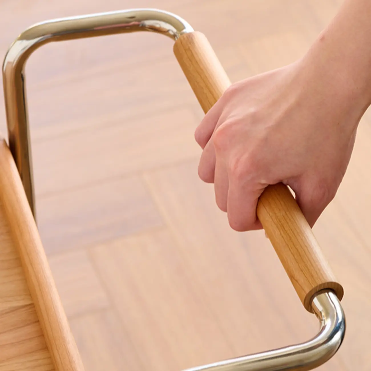 Rectangular Cherry Wood Storage Cart End Table with Wheels Image - 11 | homeyfad