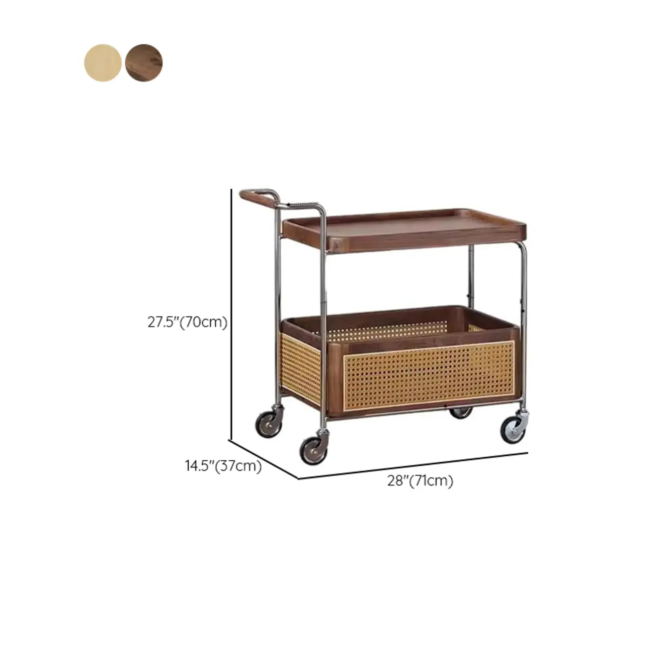 Rectangular Cherry Wood Storage Cart End Table with Wheels #size | homeyfad