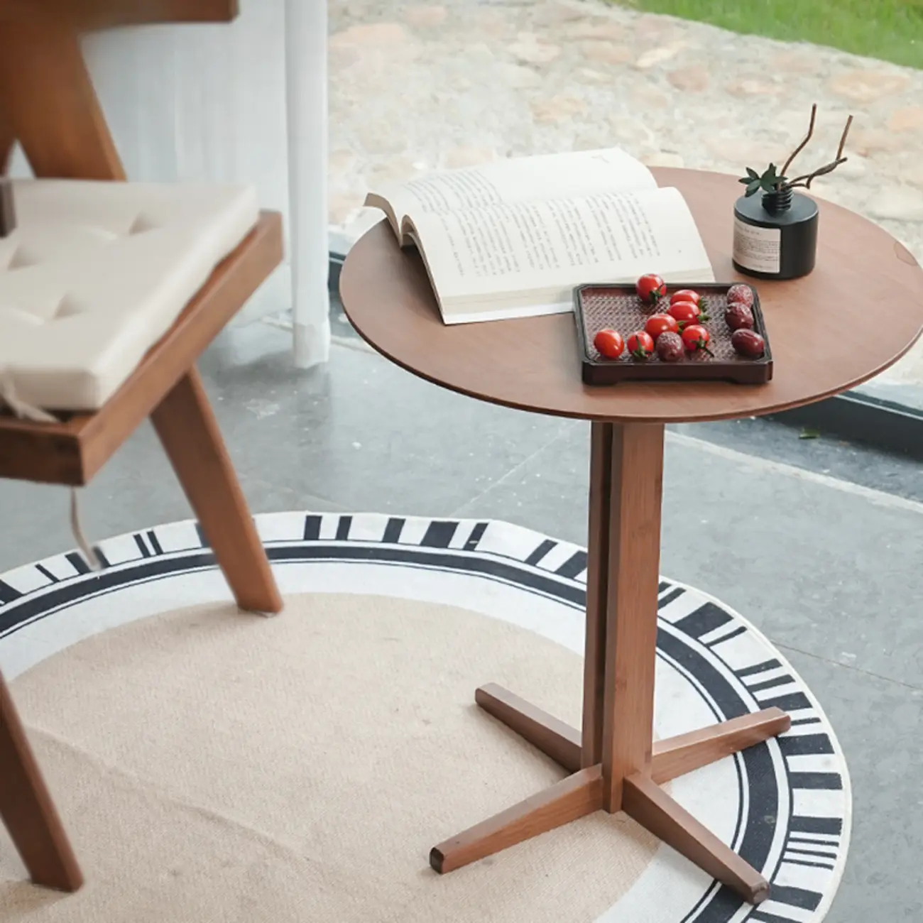 Modern Walnut Round Wooden Triangular Side Table Image - 1 | homeyfad