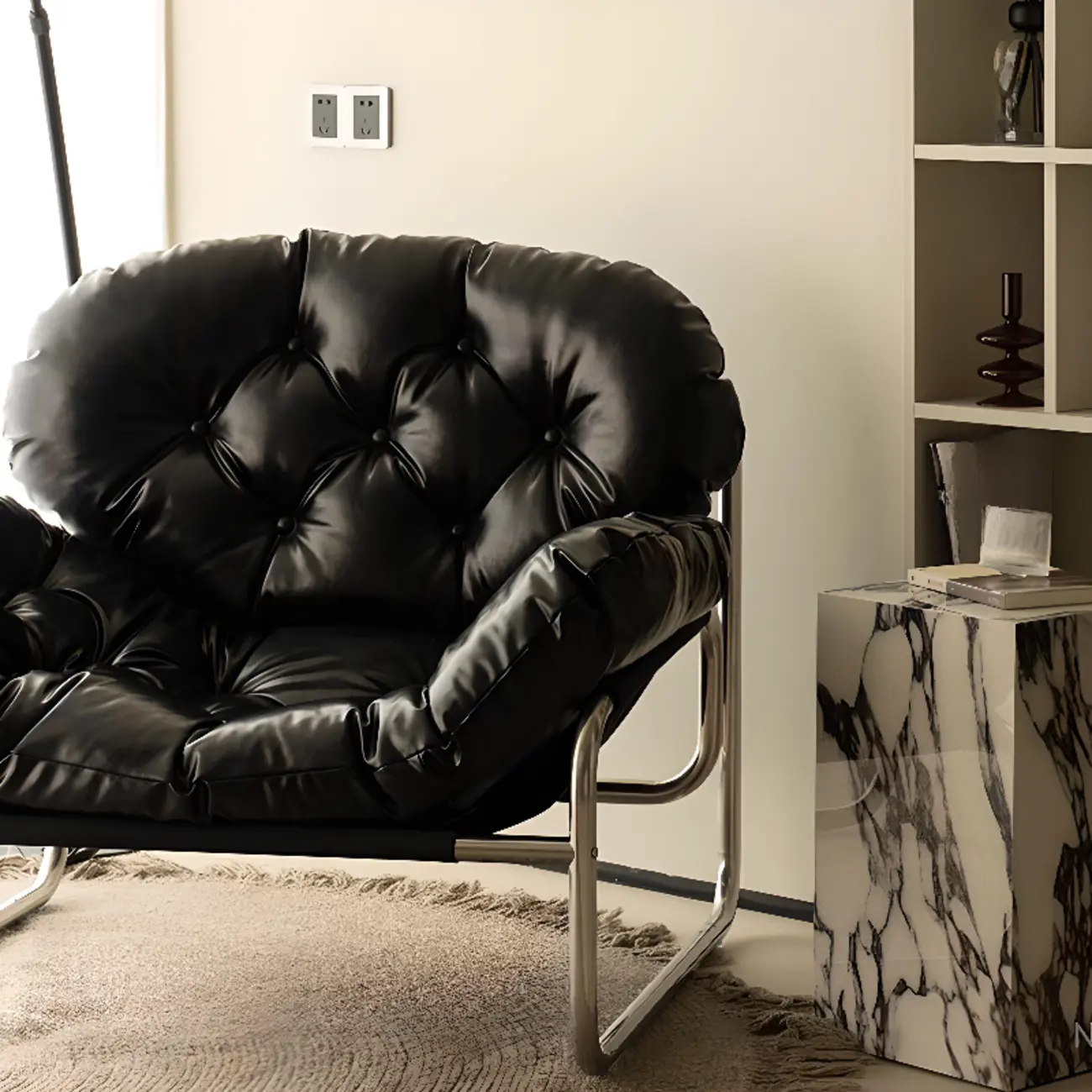 Modern Stitch-Tufted Cat-Resistant Leather Accent Chair  Image - 9 | homeyfad