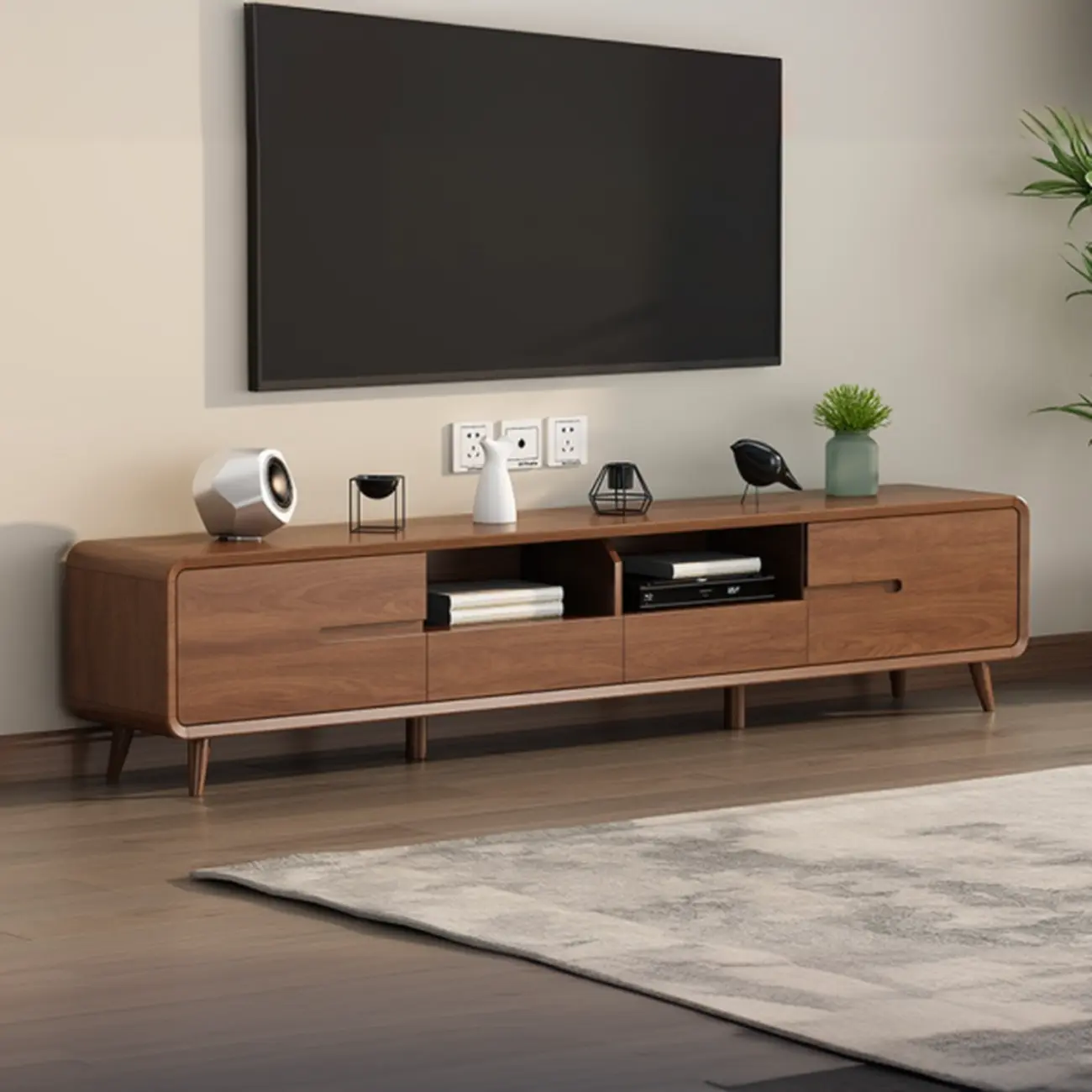 Scandinavian Wood TV Stand with Drawers and Cable Management | homeyfad