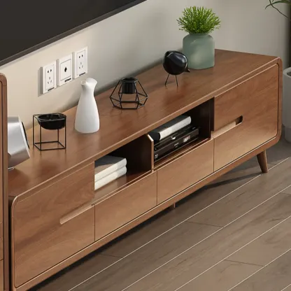 Scandinavian Wood TV Stand with Drawers and Cable Management