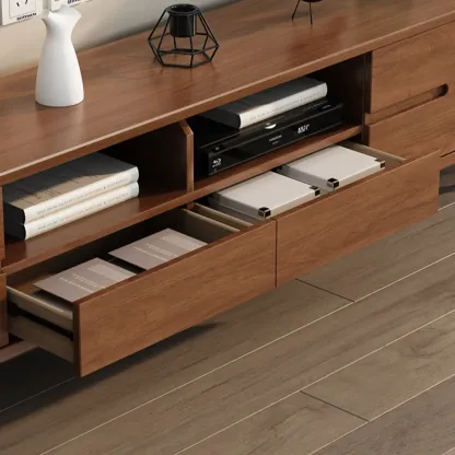 Scandinavian Wood TV Stand with Drawers and Cable Management