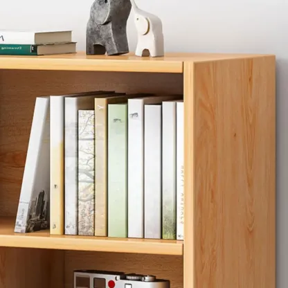 Simple Natural Finish Modular Vertical Wood Bookcase Image - 2