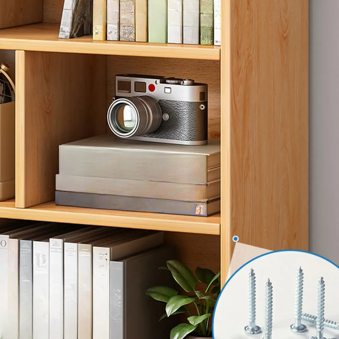 Simple Natural Finish Modular Vertical Wood Bookcase Image - 6