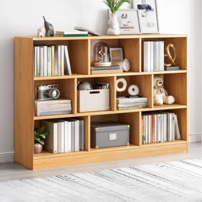 Simple Natural Finish Modular Vertical Wood Bookcase Image - 12