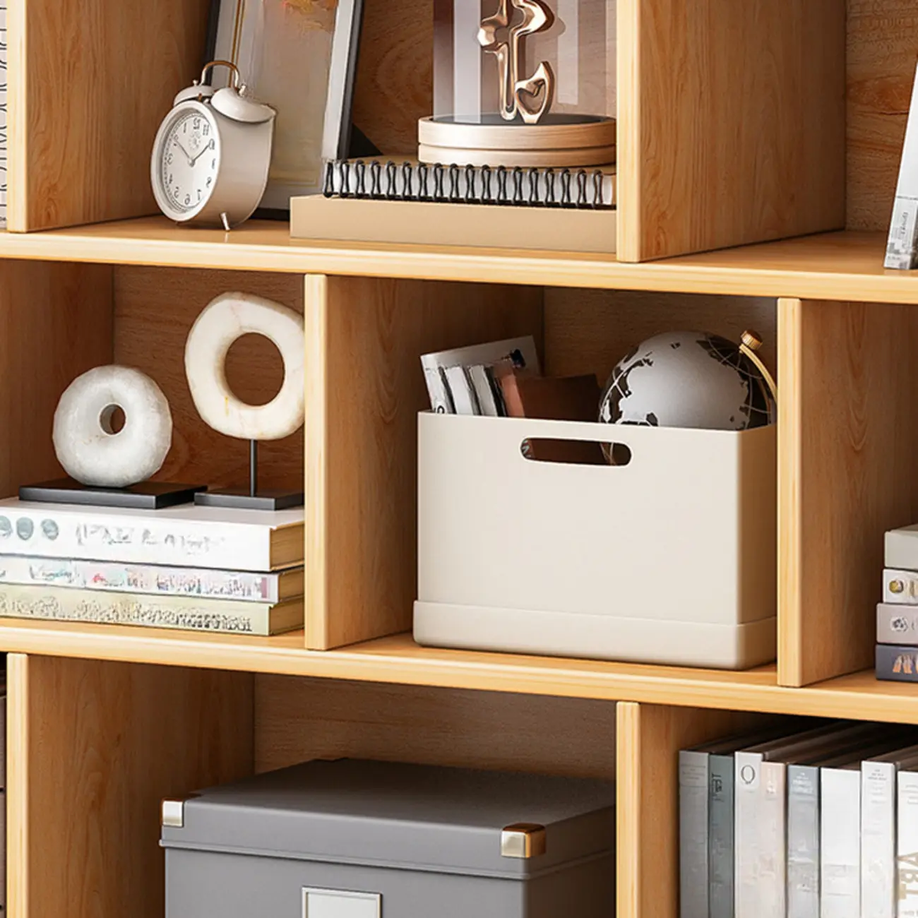 Simple Natural Finish Modular Vertical Wood Bookcase Image - 4 | homeyfad