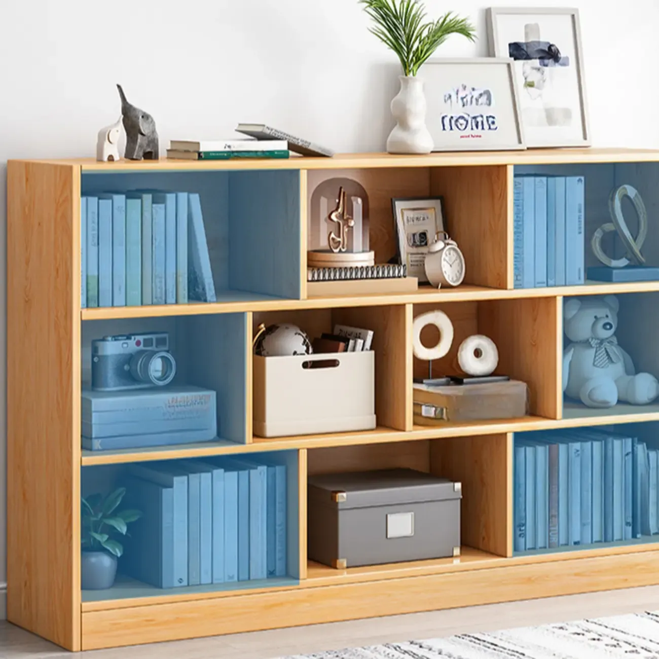 Simple Natural Finish Modular Vertical Wood Bookcase Image - 11